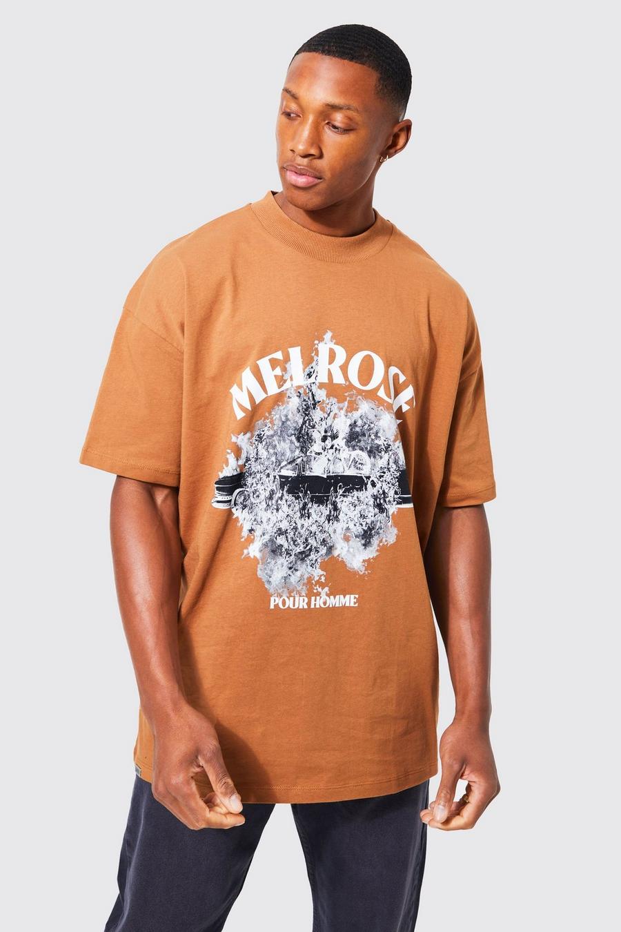 Oversize T-Shirt mit Melrose-Print, Chocolate brown