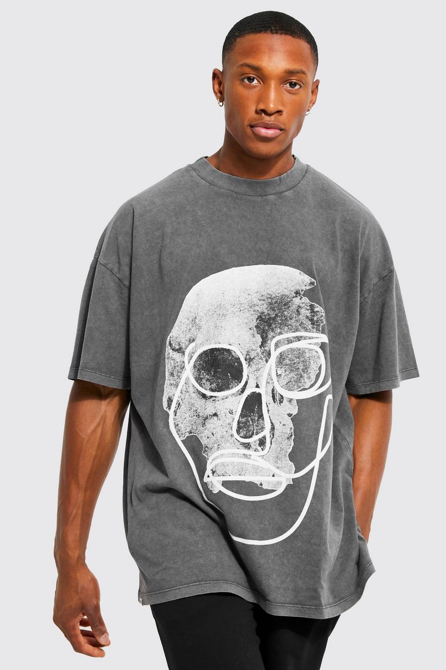 Charcoal grey Oversized Acid Wash Extended Neck T-shirt