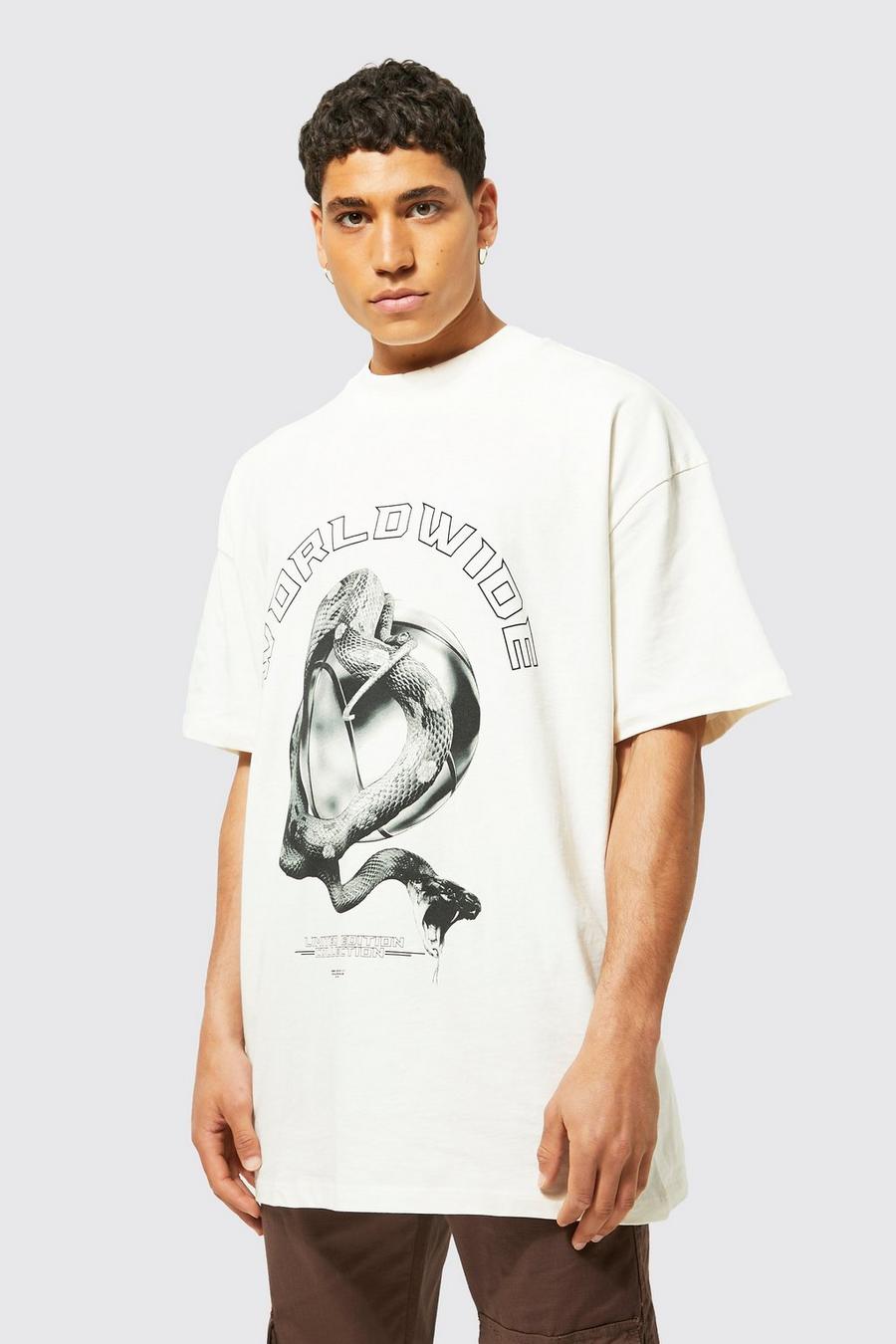 Camiseta oversize Worldwide con cuello extendido, Ecru image number 1