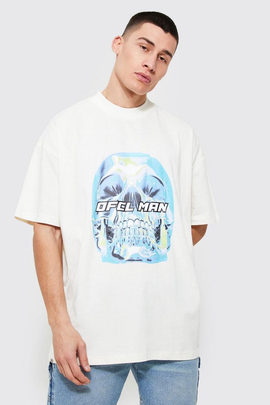 T-shirt oversize à imprimé crâne, Ecru image number 1