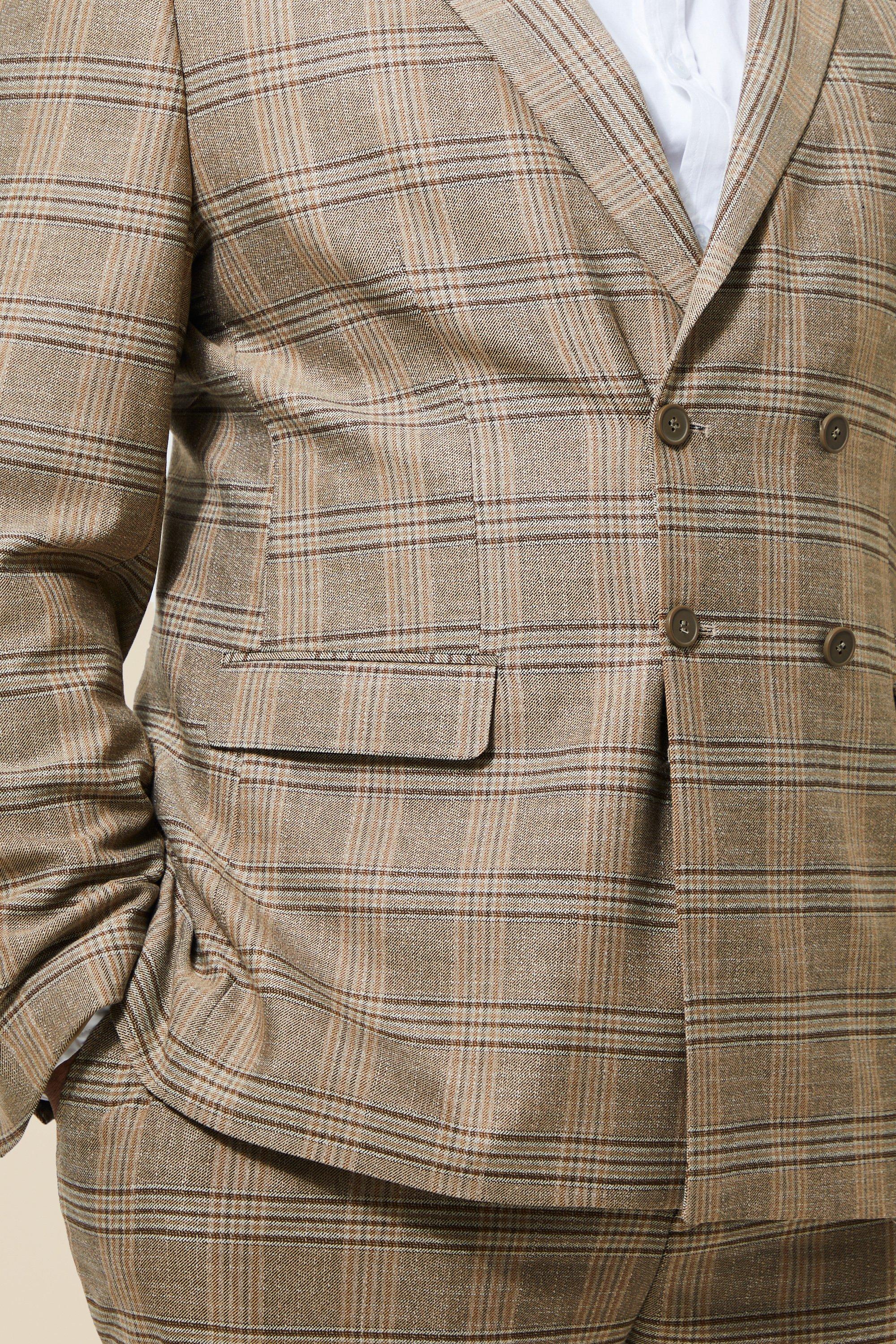 Plus Double Breasted Slim Check Suit Jacket | boohoo USA