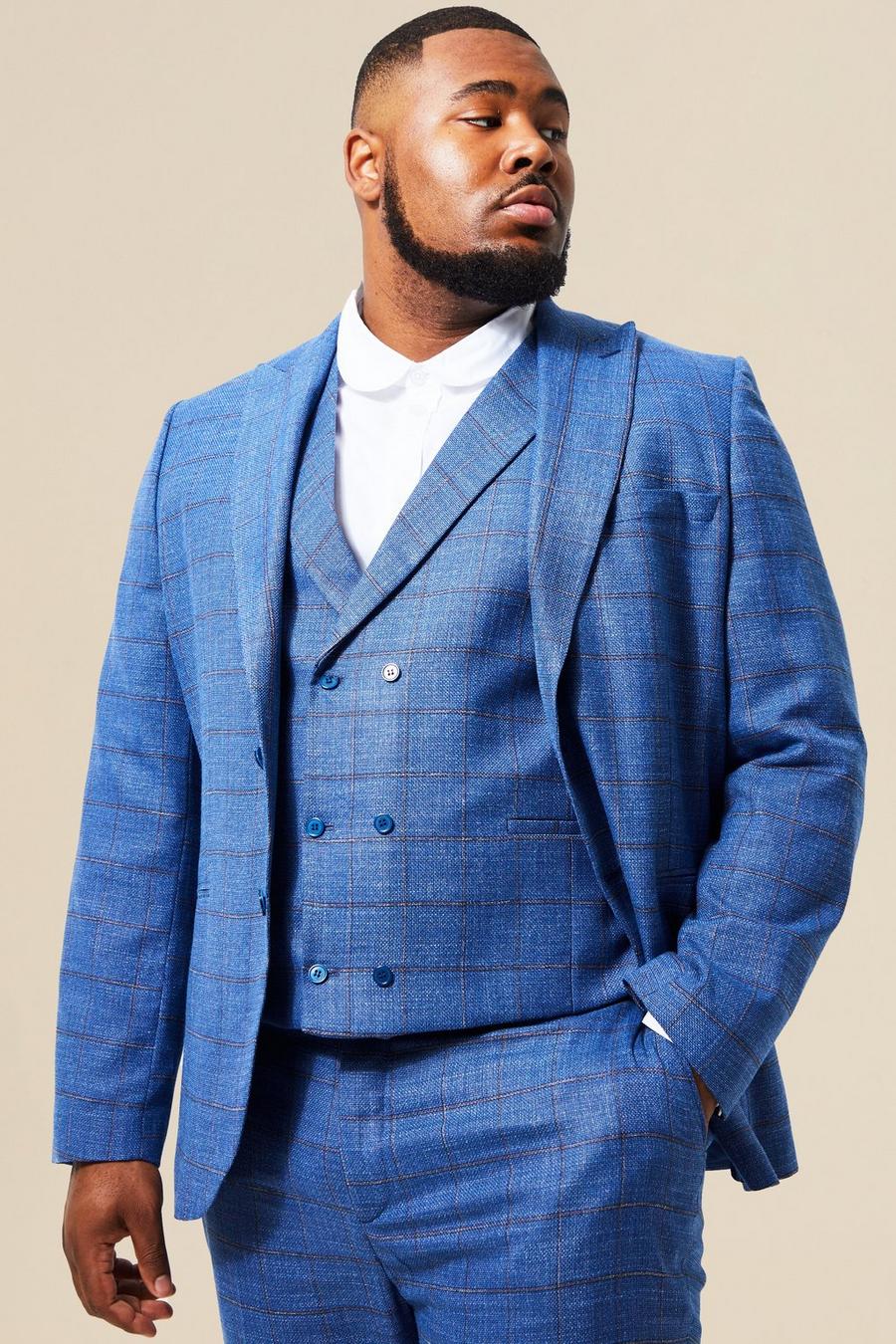 Blue Plus Single Breasted Slim Check Suit Jacket