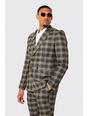 Brown Tall Double Breasted Slim Check Suit Jacket
