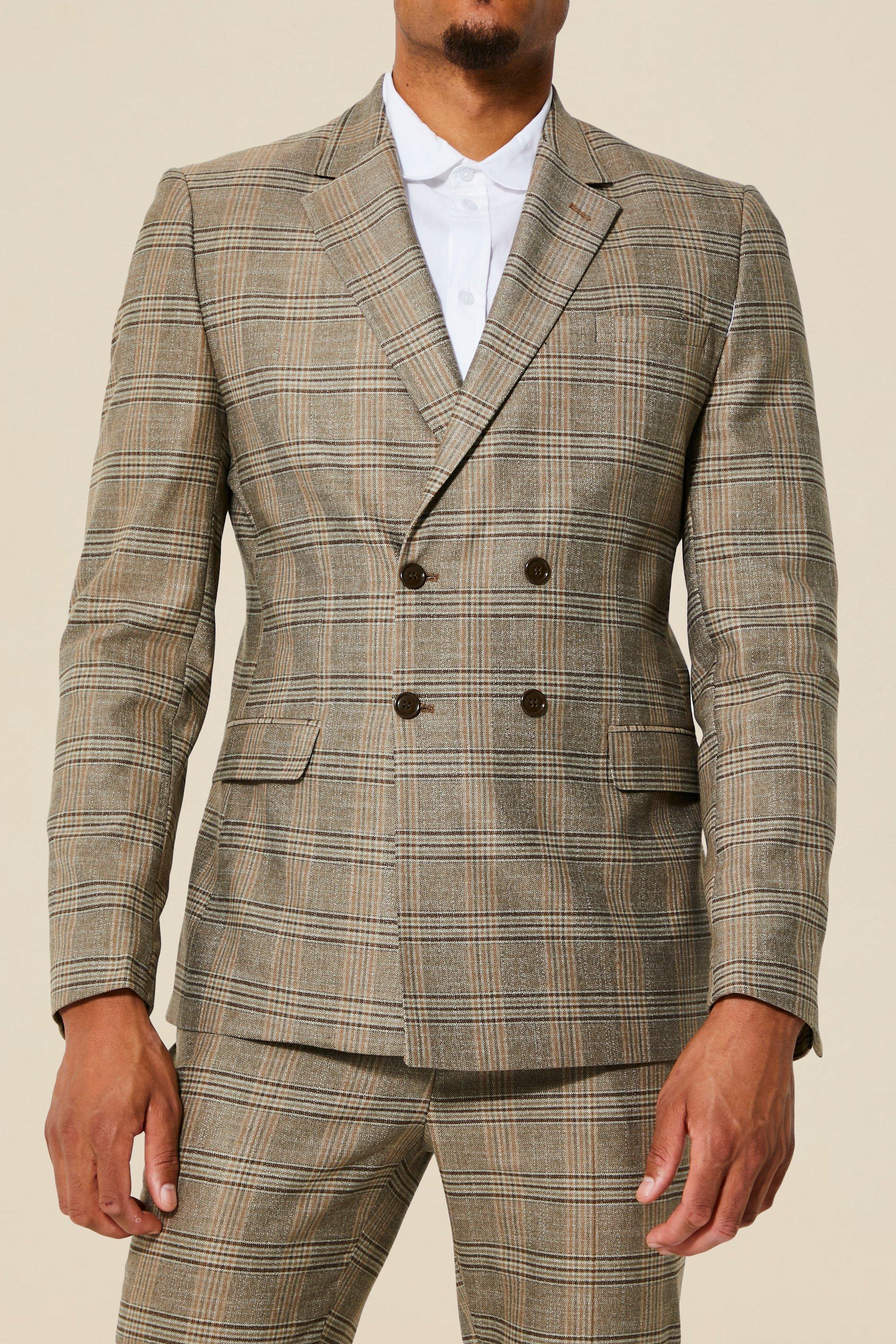 Tall Double Breasted Slim Check Suit Jacket