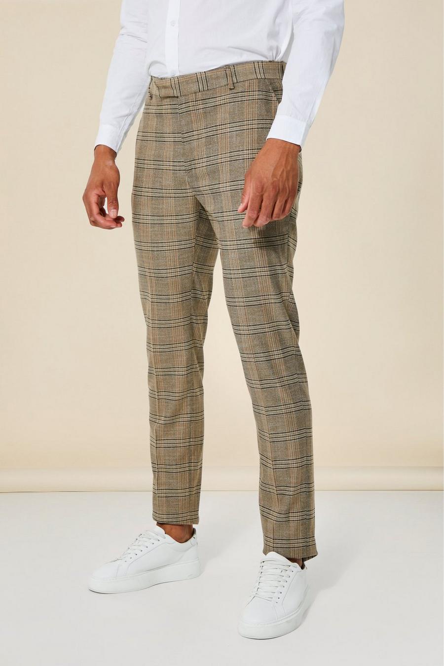 Beige Tall Slim Check Suit Trouser