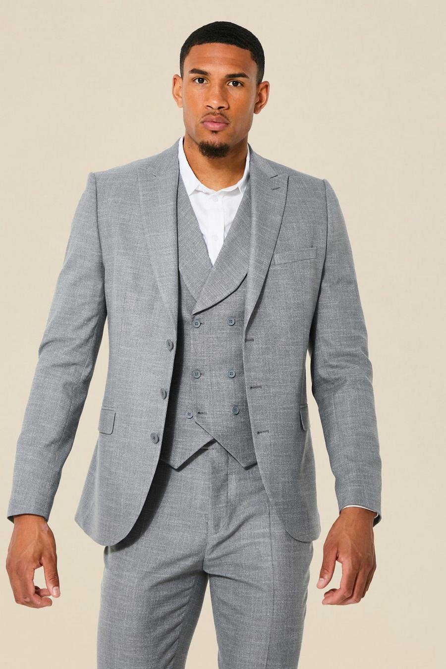 אפור gris ז'קט חליפה בגזרה צרה עם רכיסה אחת, לגברים גבוהים