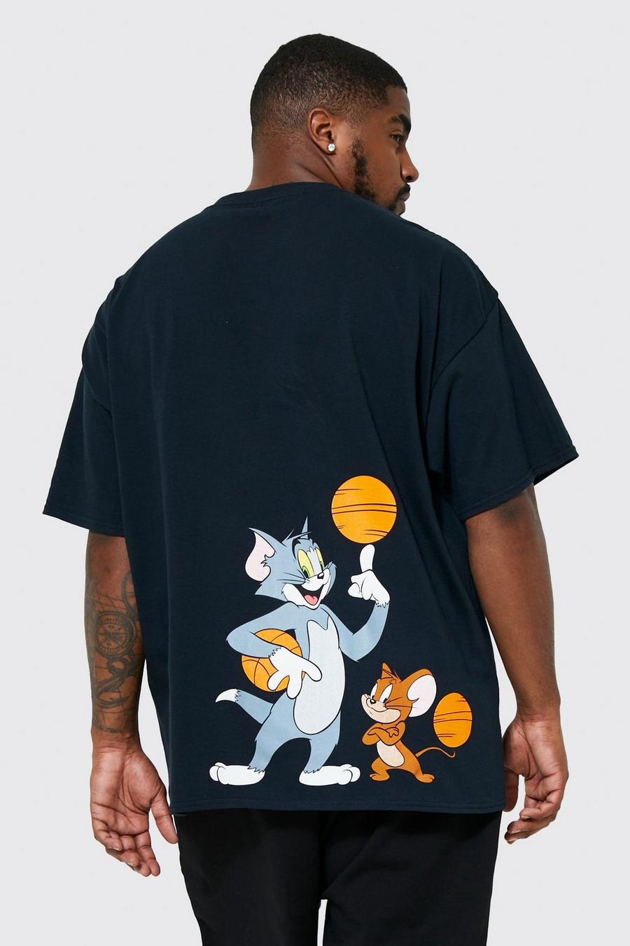 שחור טישרט עם הדפס ממותג של Tom & Jerry Basketball, מידות גדולות