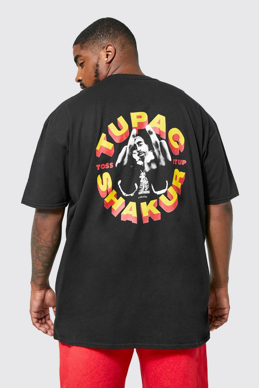 Black svart Plus Tupac Front And Back License T-shirt