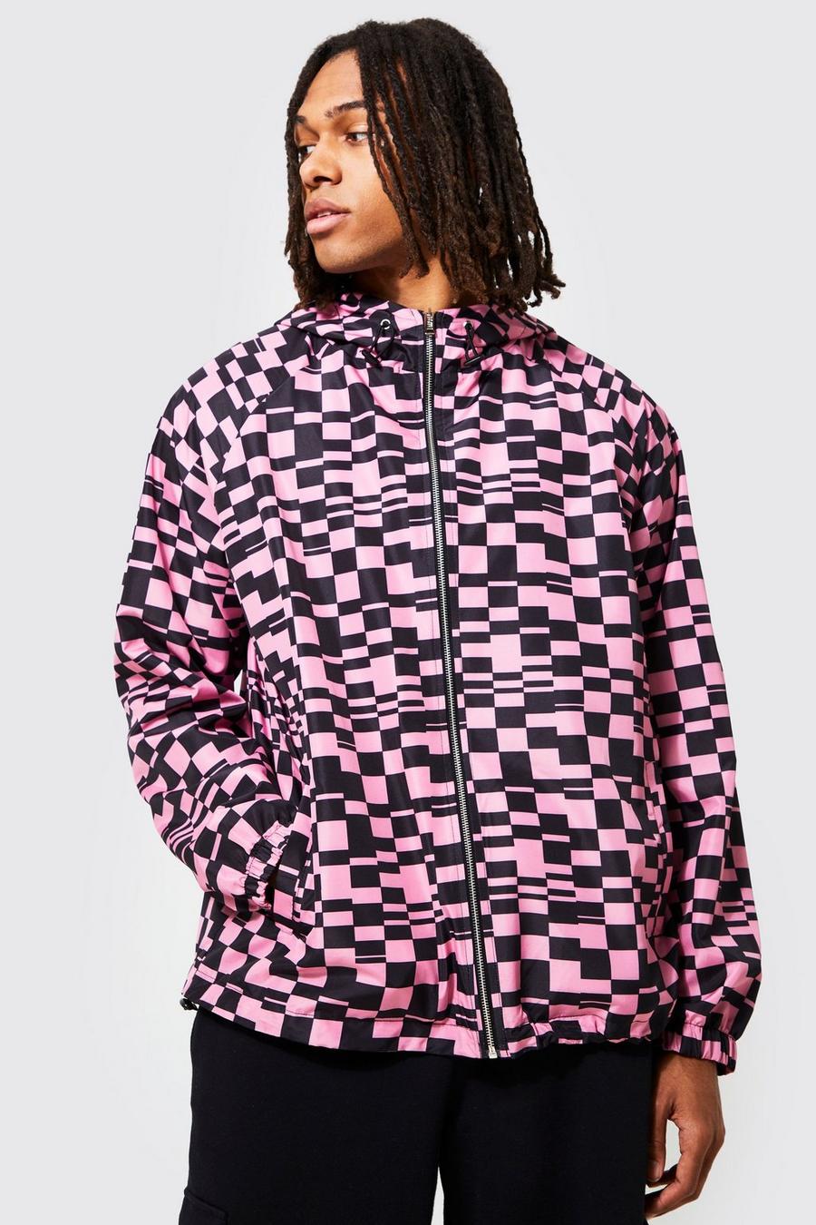 Pink Zip Through Checkerboard Cagoule