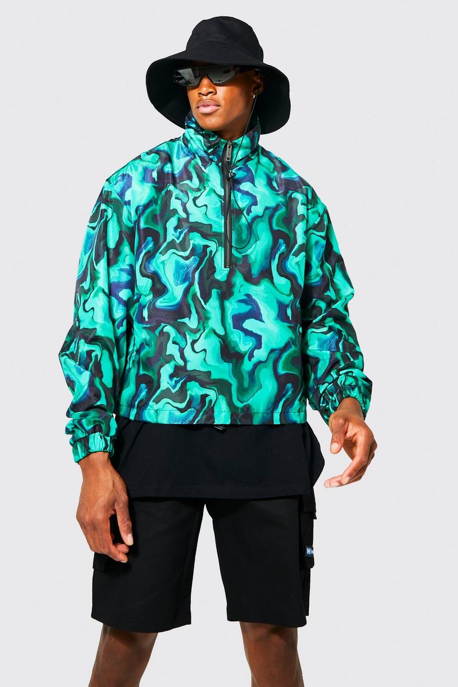 Green Boxy Tie Dye Cagoule  image number 1