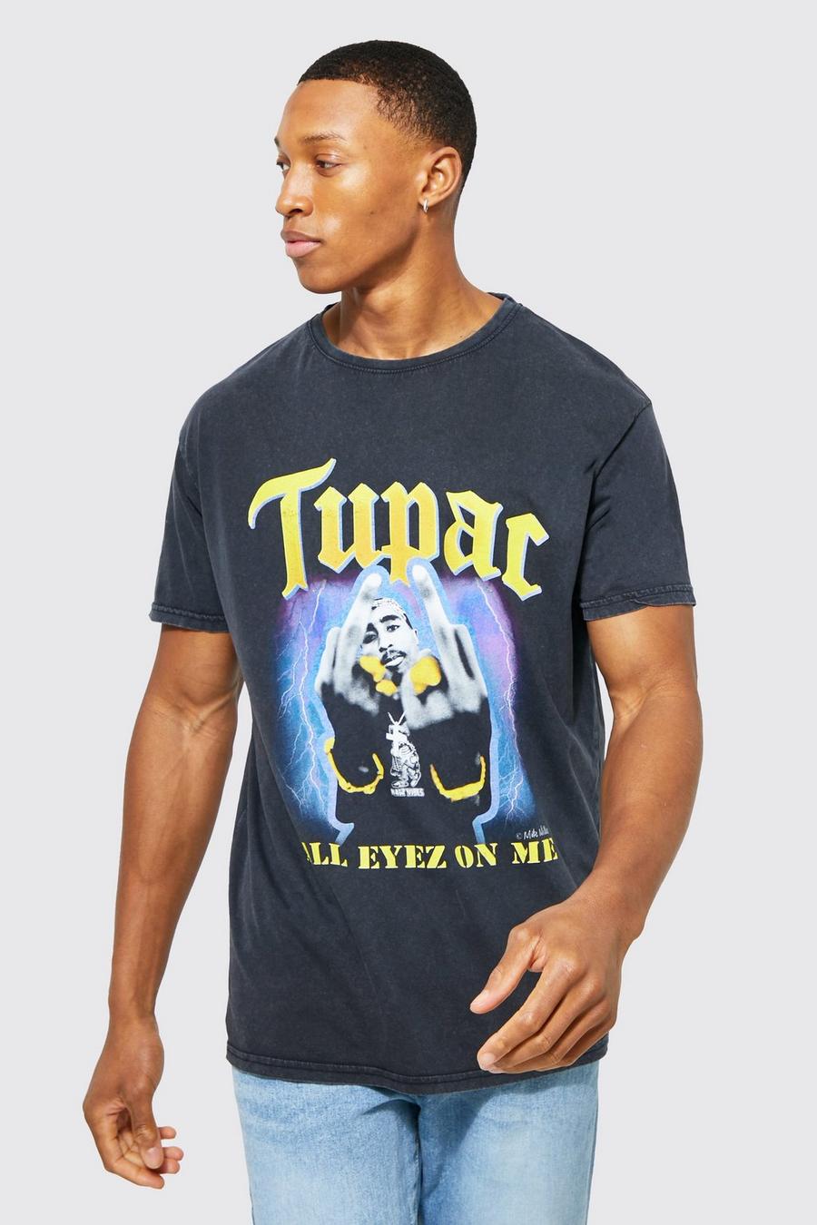 Charcoal grey Oversized Tupac Acid Wash License T-shirt
