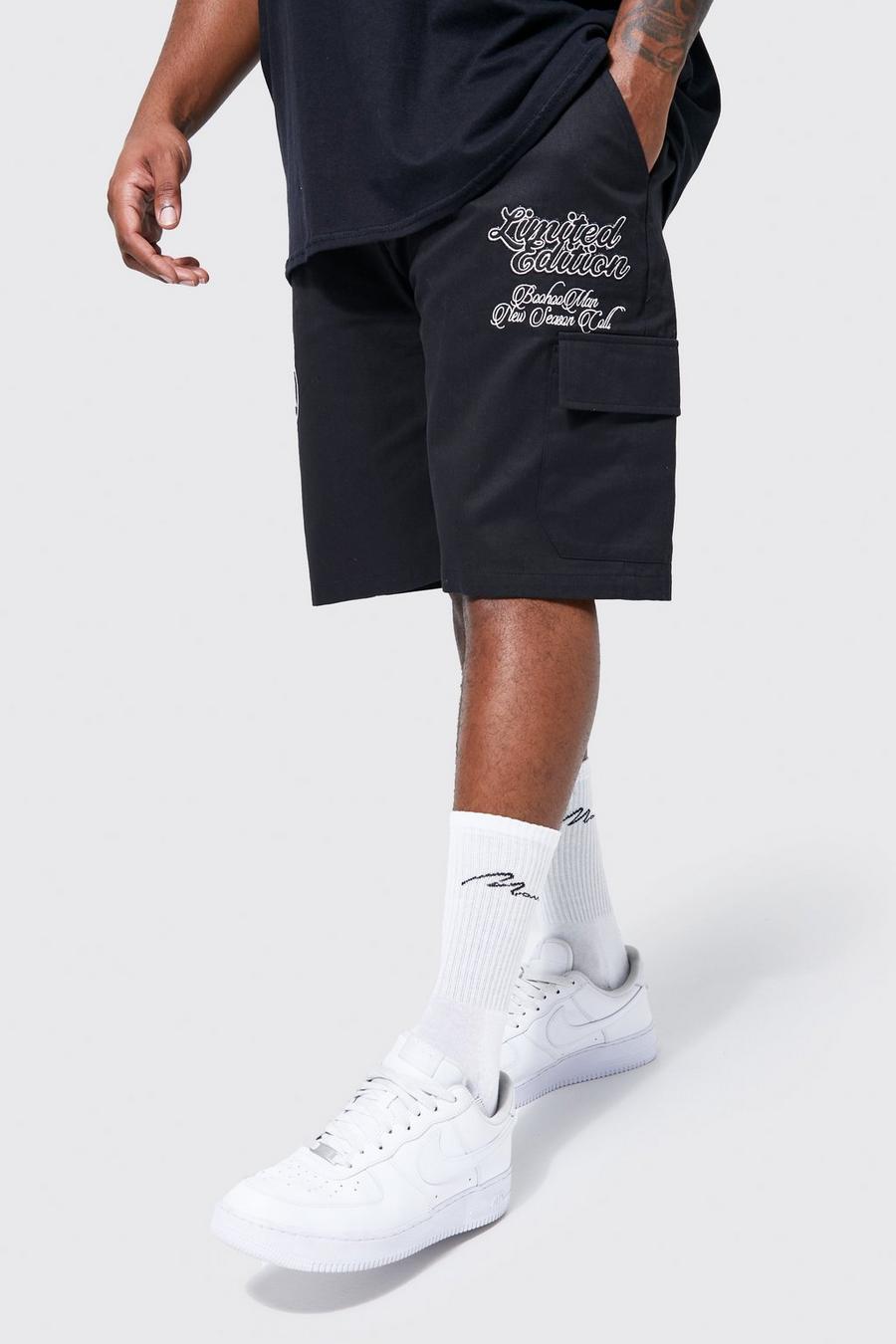 Black Plus Relaxed Fit Varsity Cargo Short image number 1