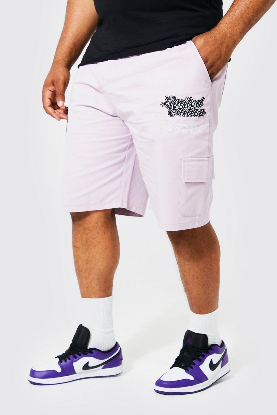 Pantalones cortos Plus cargo holgados con estampado universitario, Lilac morado image number 1
