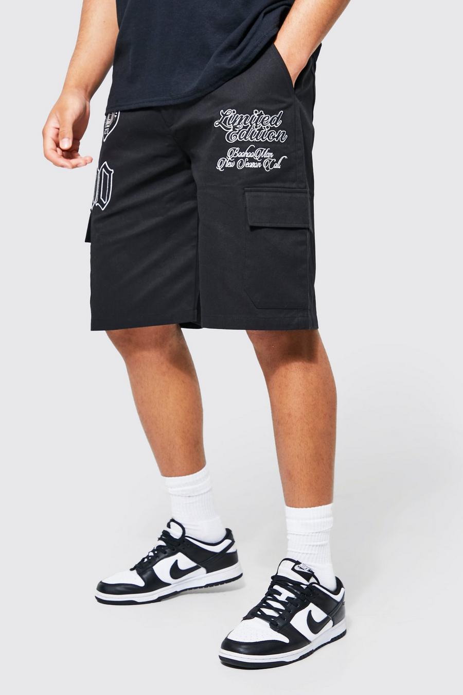 Black Tall Relaxed Fit Varsity Cargo Short image number 1
