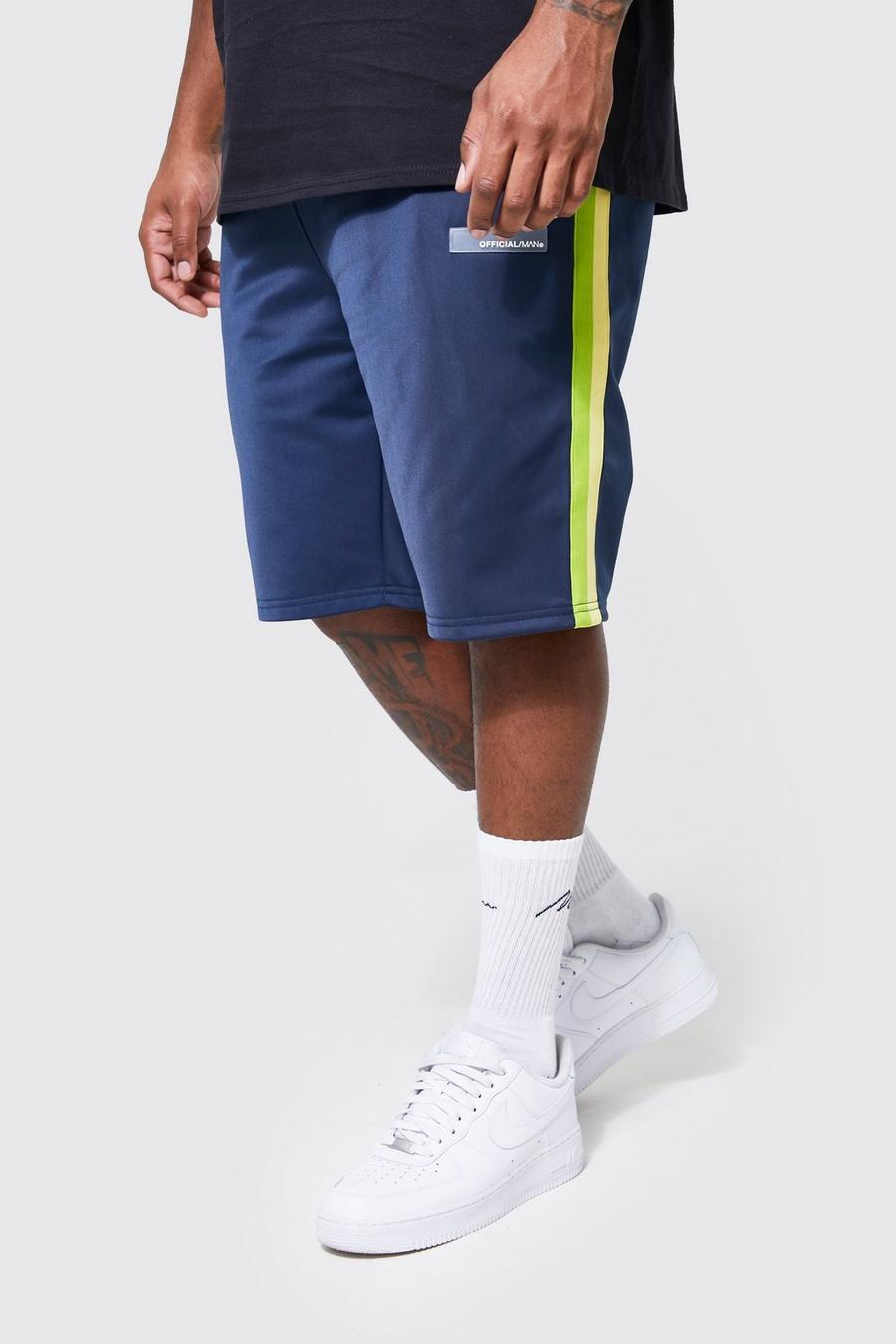 Navy marinblå Plus Slim Fit Tricot Side Tape Shorts