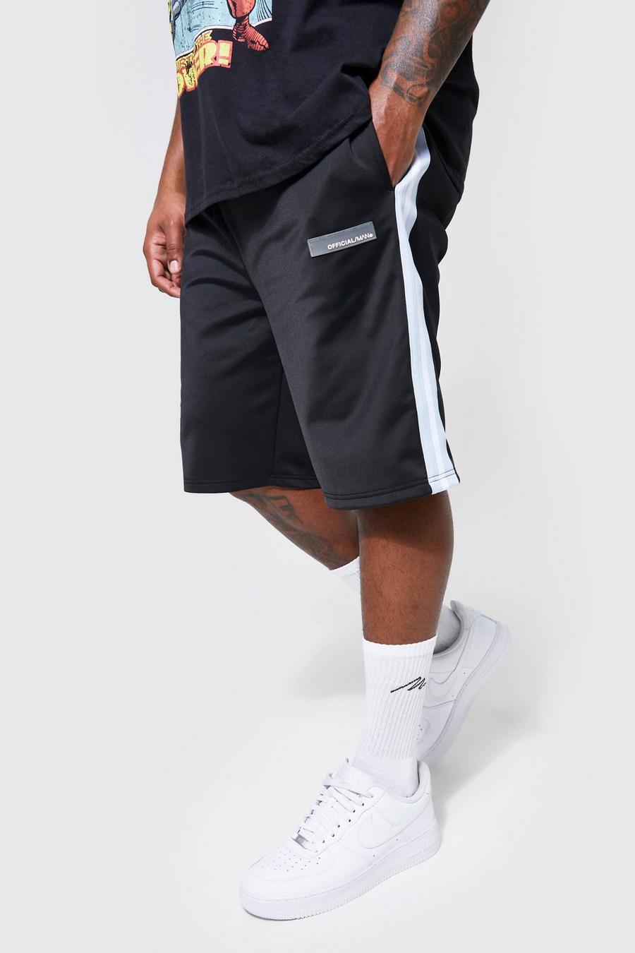 Pantaloncini Plus Size Slim Fit con striscia laterale in tricot, Black image number 1