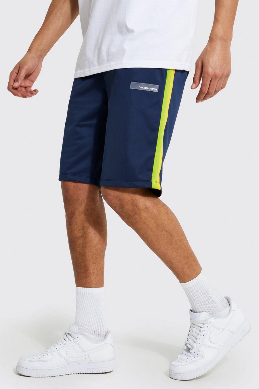 Navy marinblå Tall Slim Fit Tricot Side Tape Shorts