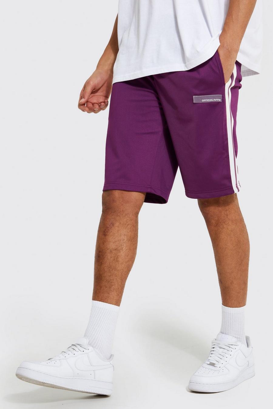 Purple Tall Slim Fit Tricot Side Tape Shorts