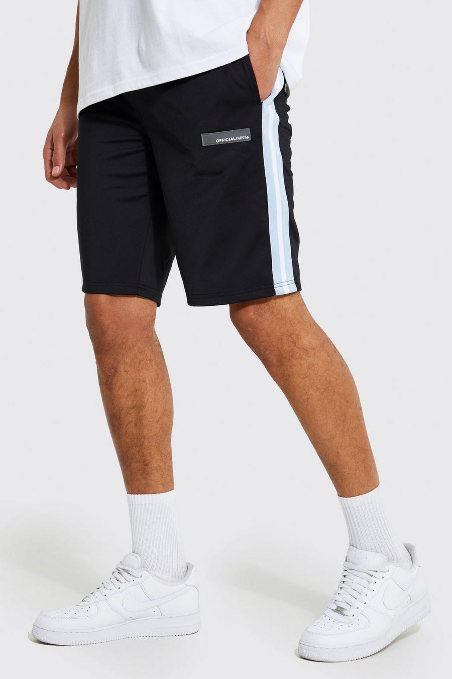 Black Tall Slim Fit Tricot Side Tape Shorts image number 1