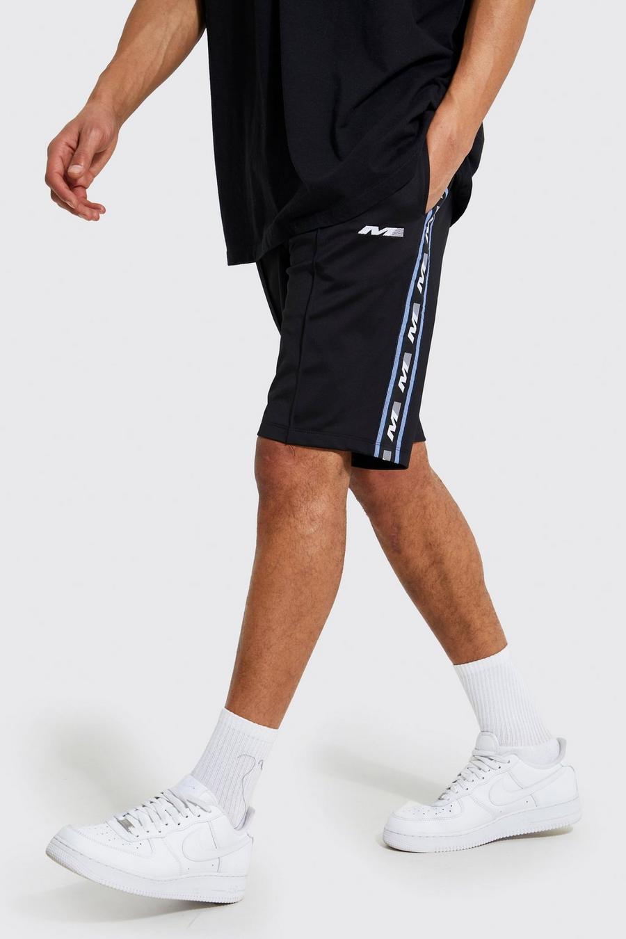 Black Tall Slim Fit Tricot Side Tape Pintuck Shorts image number 1