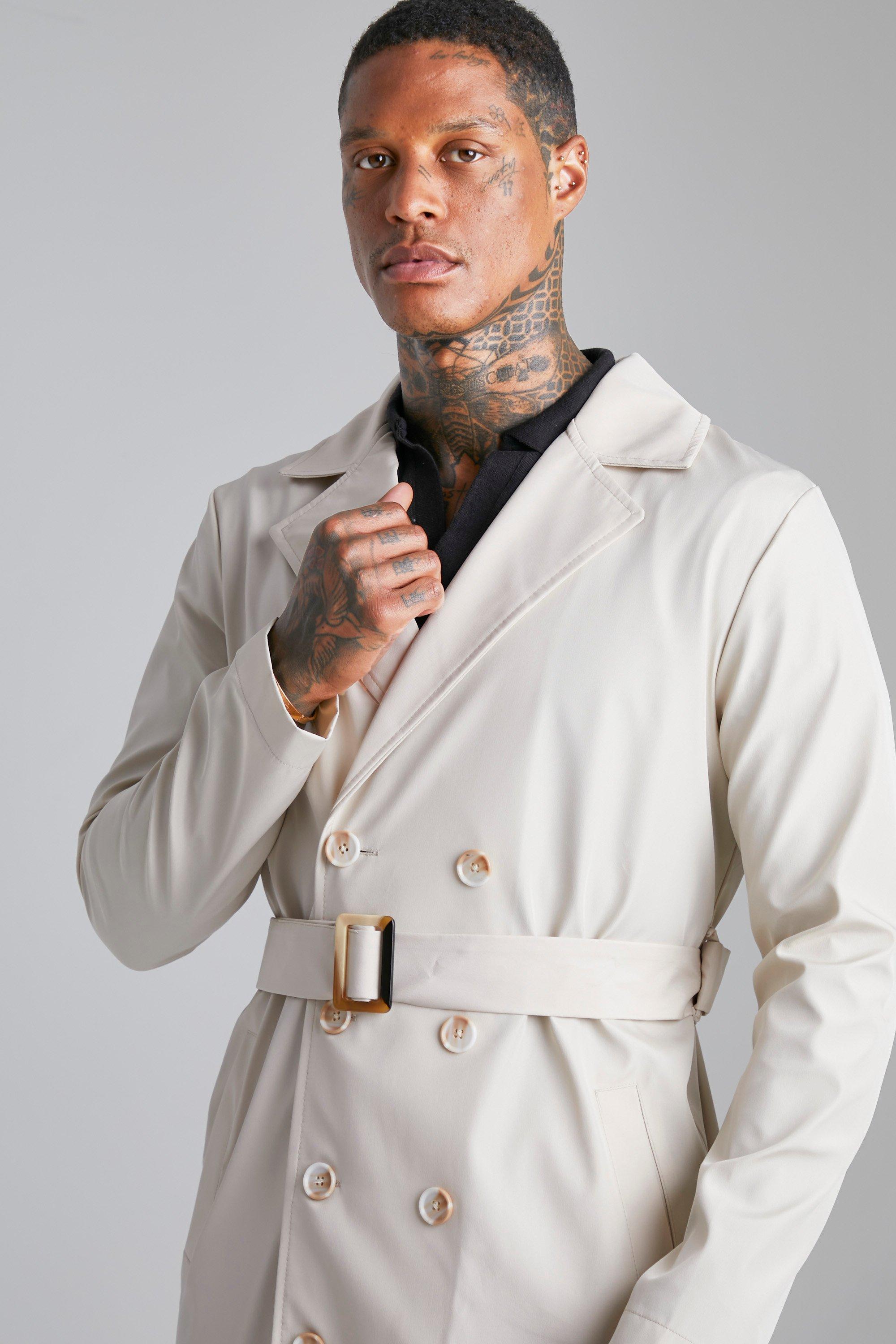 Men s Smart Double Breasted Trench Coat Boohoo UK