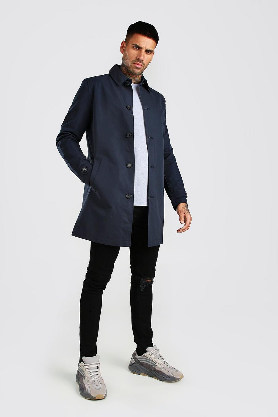 Navy Smart Single Breasted Trench Mac