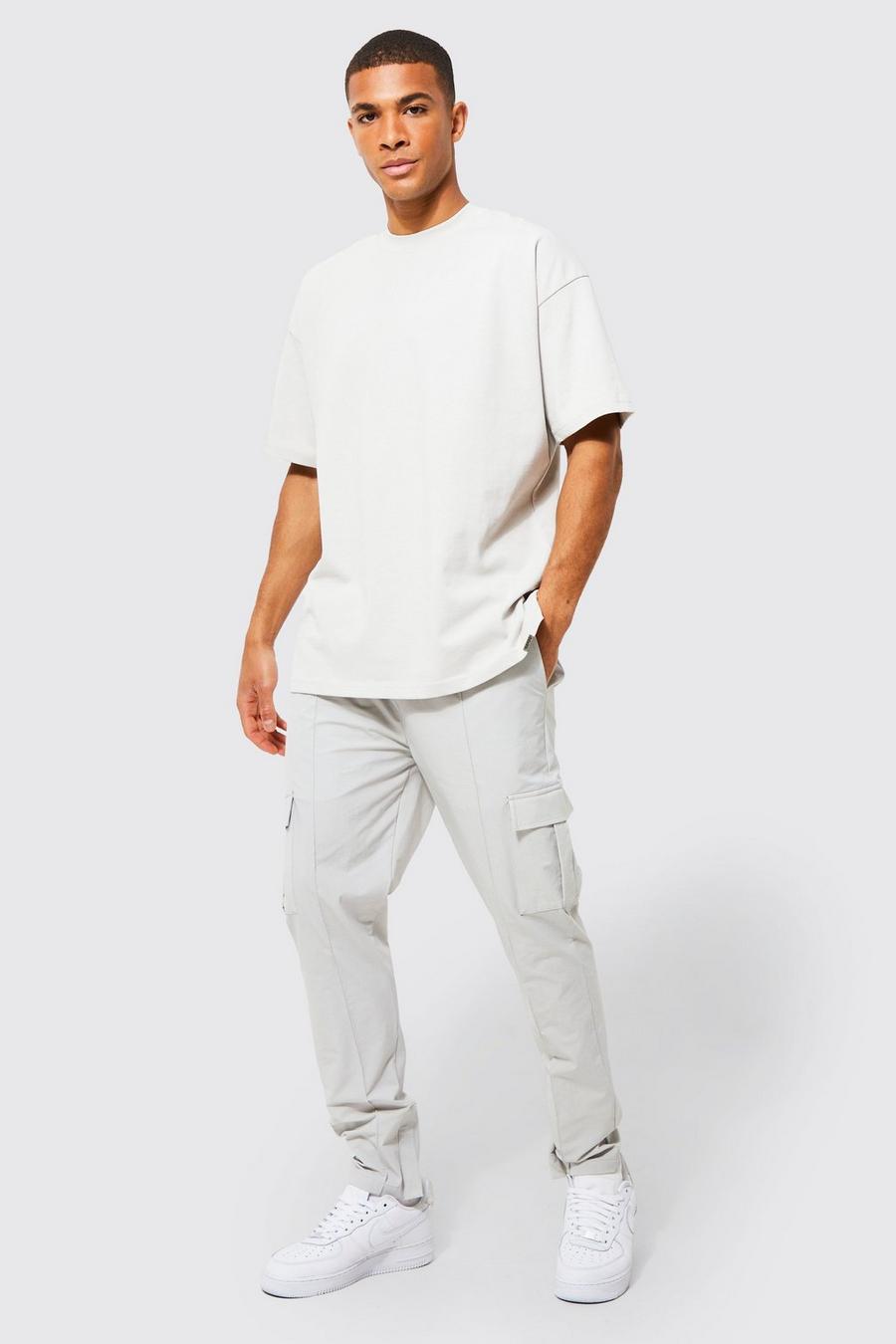 Light grey Oversized Man T-shirt And Woven Jogger Set
