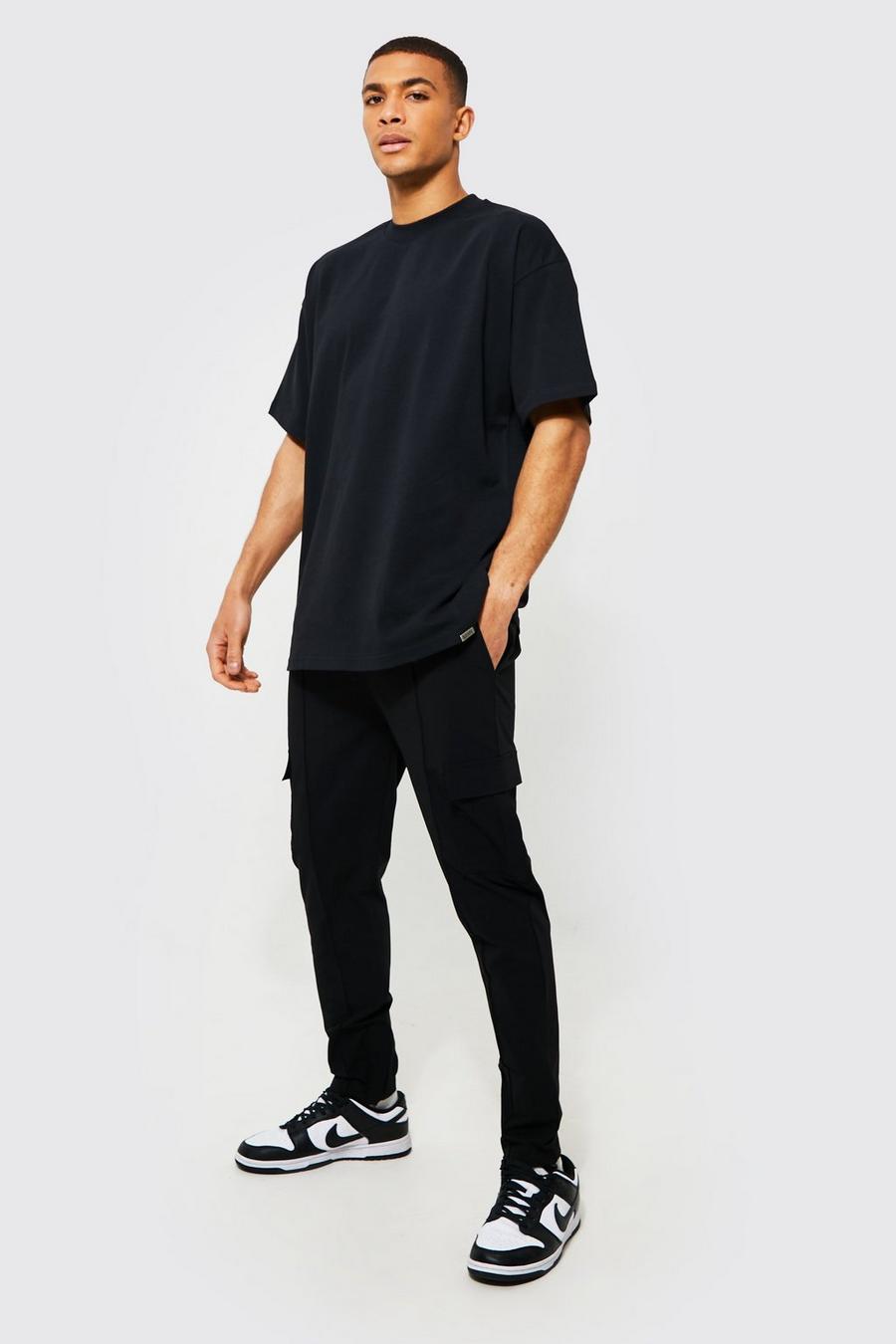 Black Oversized Man T-shirt And Woven Jogger Set