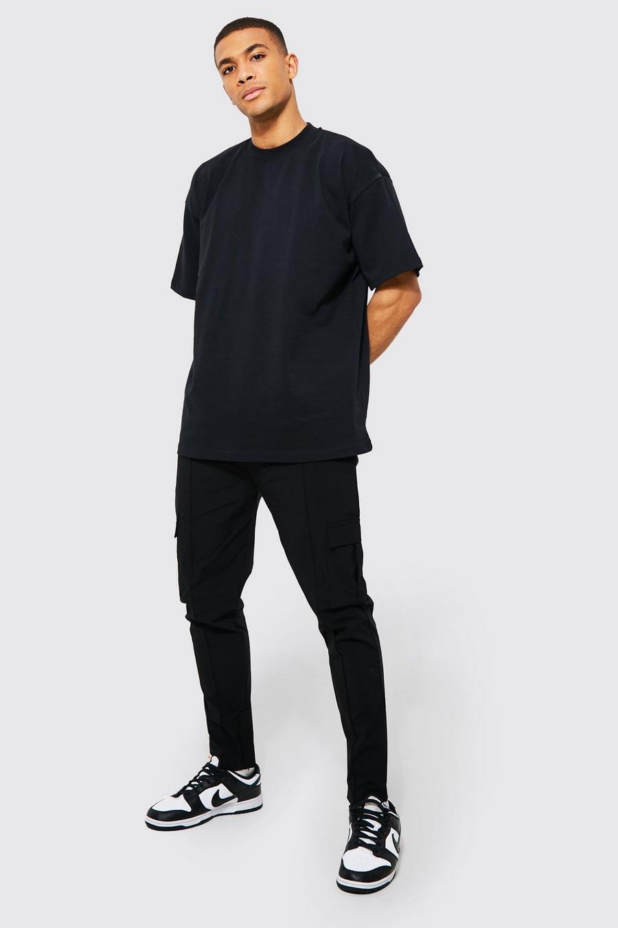 Black Oversized T-shirt And Woven Jogger Set image number 1