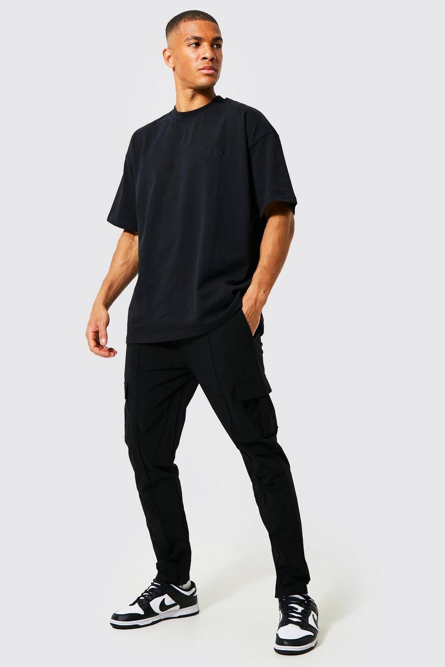 Black Oversized Man T-shirt And Woven Jogger Set image number 1