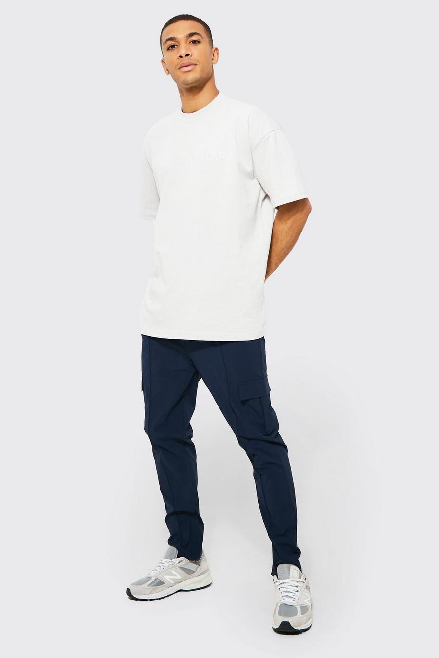 Navy marinblå Oversized Man T-shirt And Woven Jogger Set