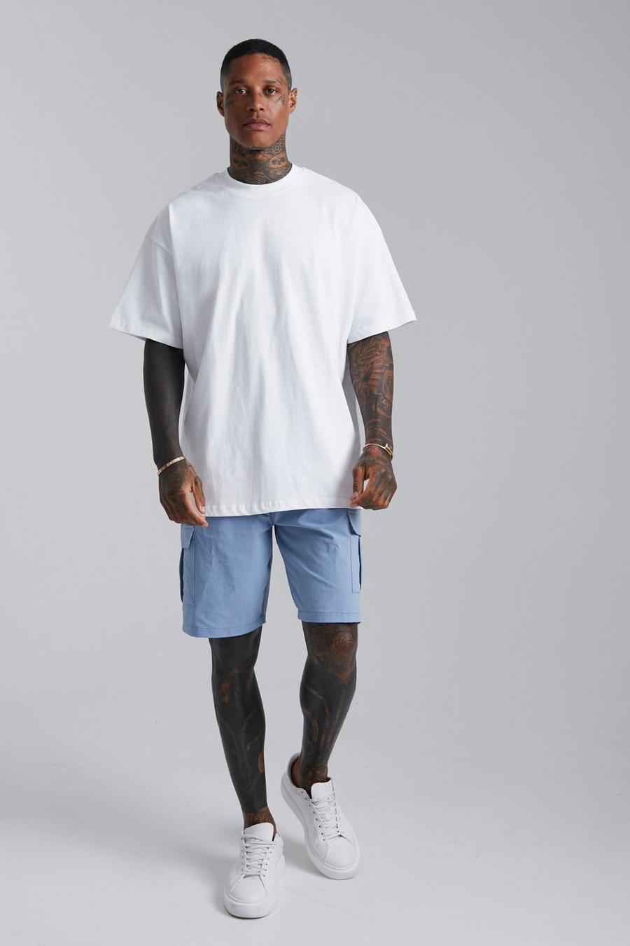 Dusty blue Oversized Man T-shirt And Woven Short Set