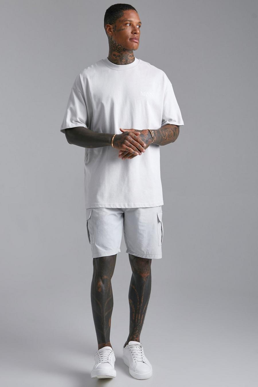 Light grey Oversized Man T-shirt And Woven Short Set