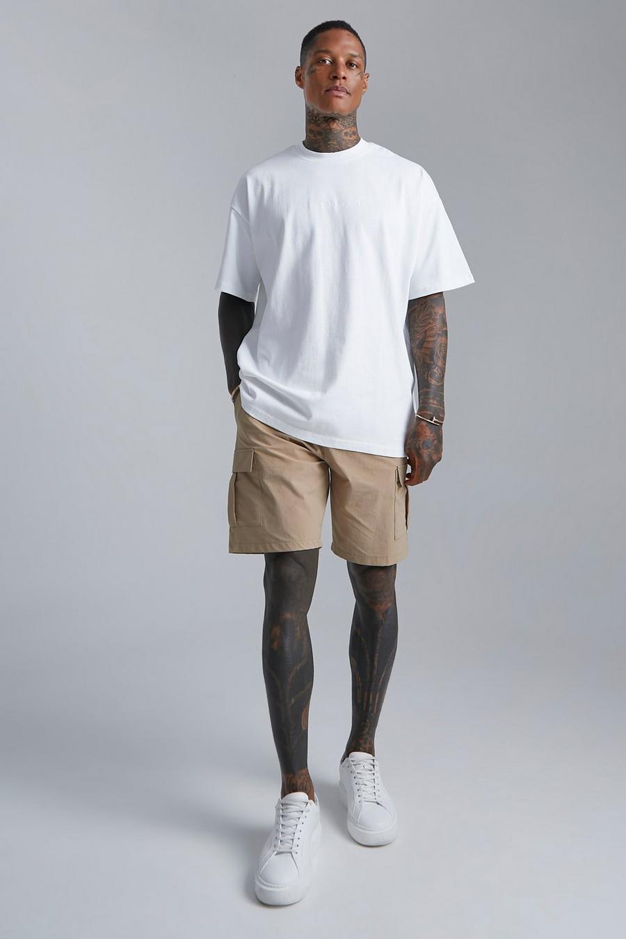 Sand Oversized T-shirt And Woven Cargo Short Set image number 1