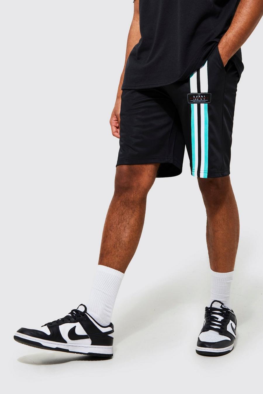Black noir Slim Fit Mid Man Tape Detail Tricot Shorts