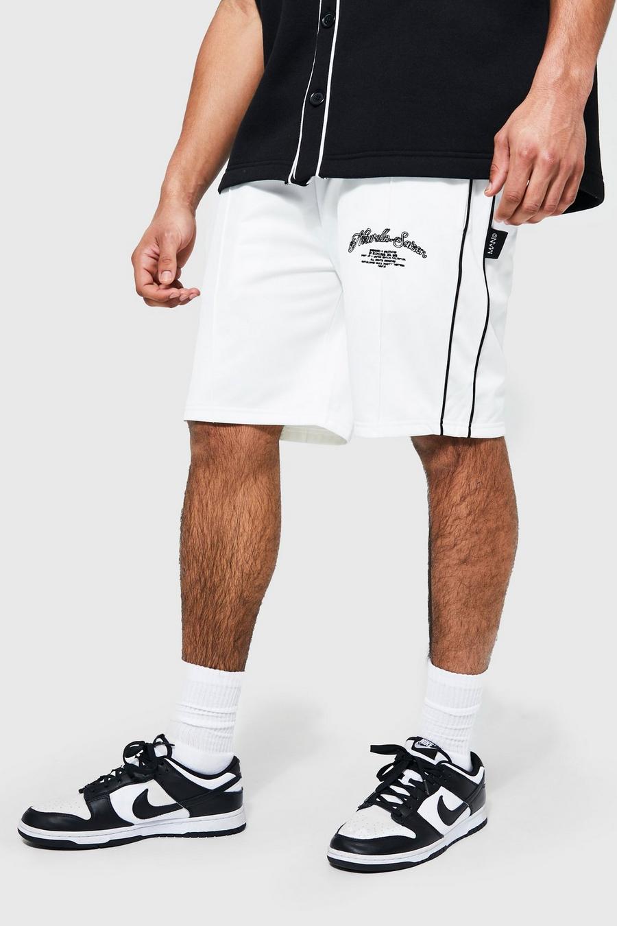 Pantaloncini comodi in tricot con scritta Nouvelle Saison, Ecru white