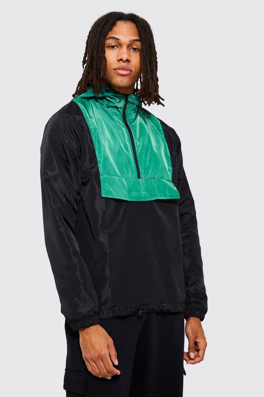 Green Colour Block Stripe Hooded Cagoule image number 1