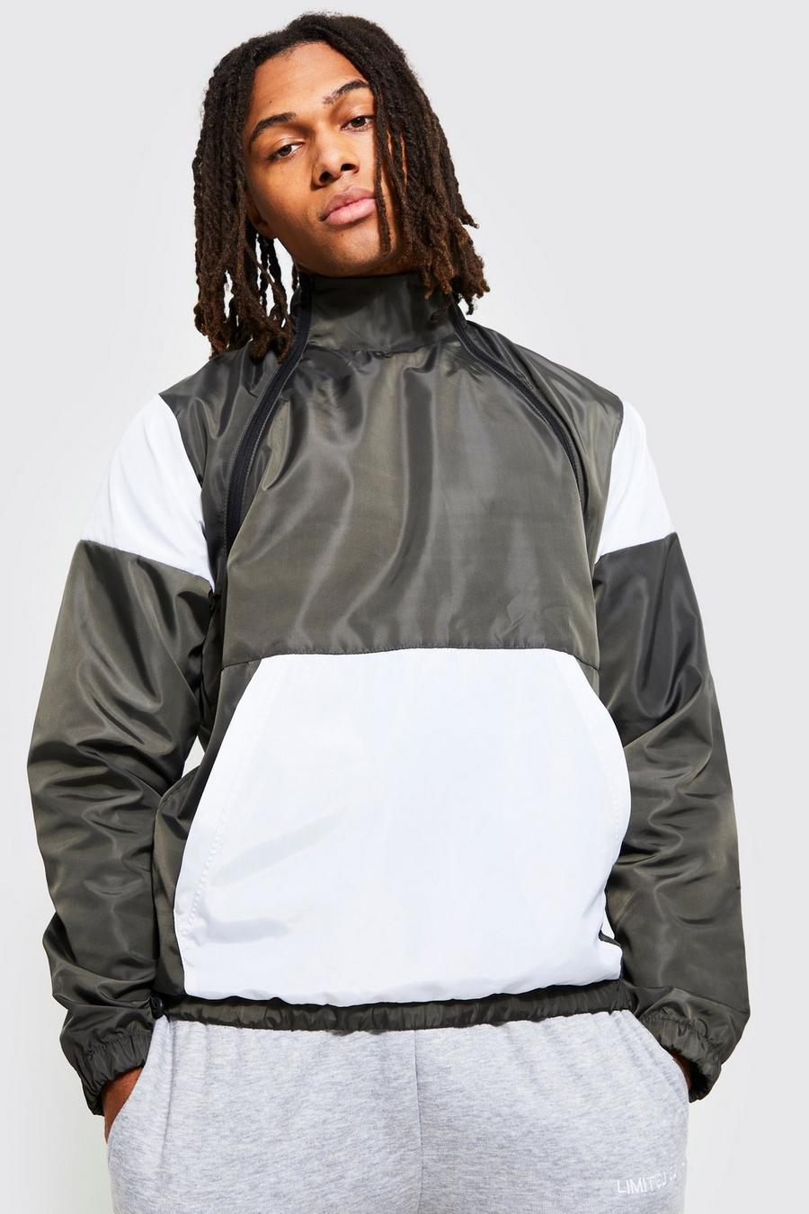 Charcoal grey Double Zip Colour Block Cagoule image number 1