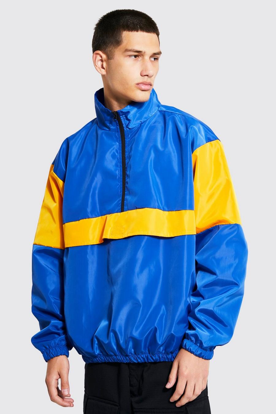 Yellow Oversized Colour Block Funnel Cagoule image number 1