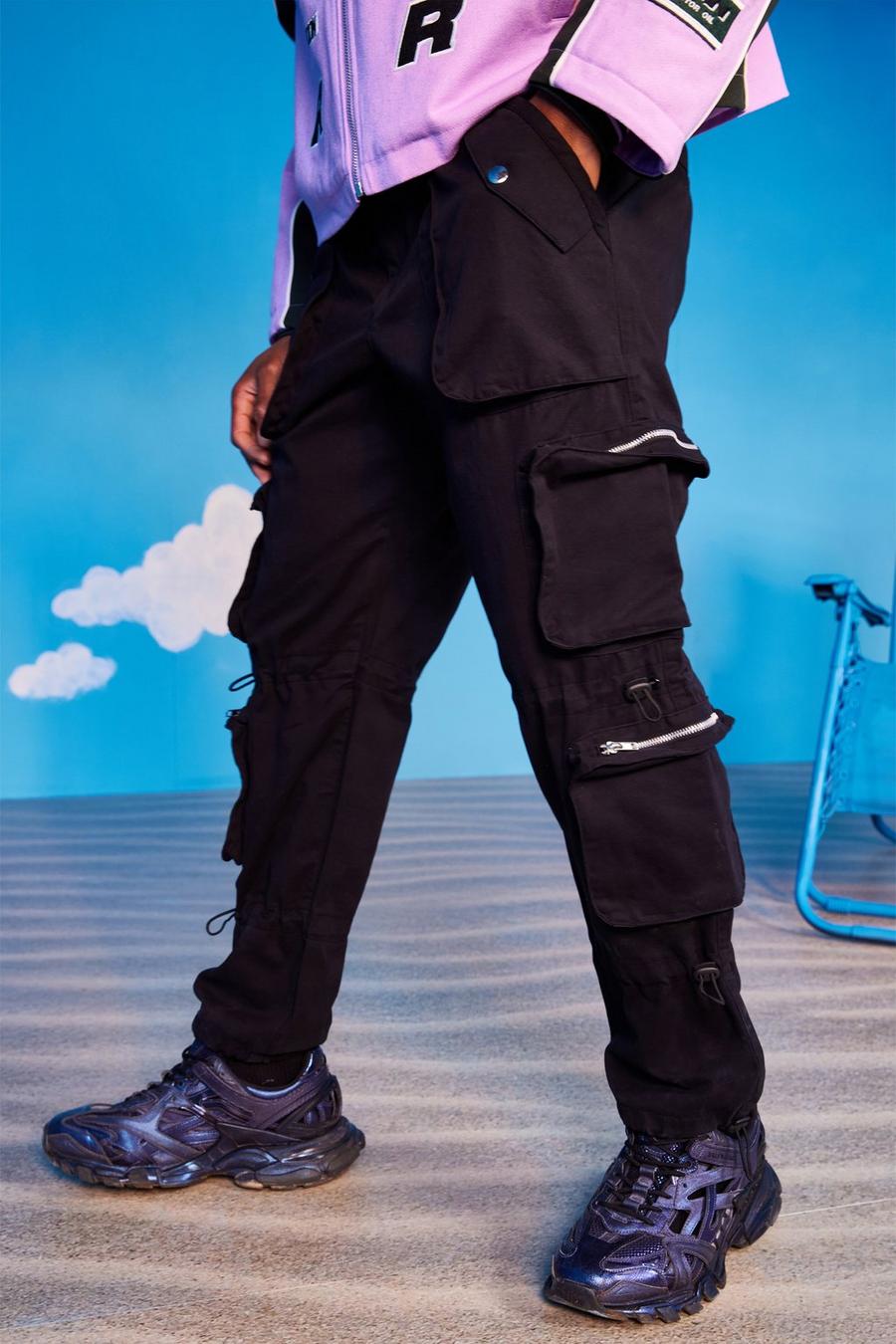 Pantalon droit cargo à poches multiples, Black image number 1