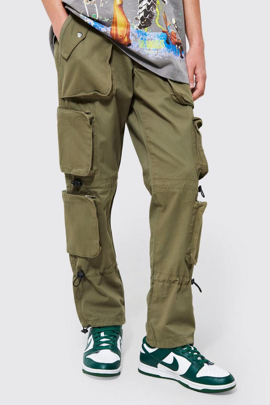 Pantalon droit cargo à poches multiples, Khaki image number 1
