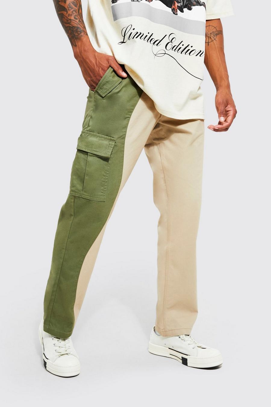 Stone beige Straight Leg Curved Panel Cargo Trousers