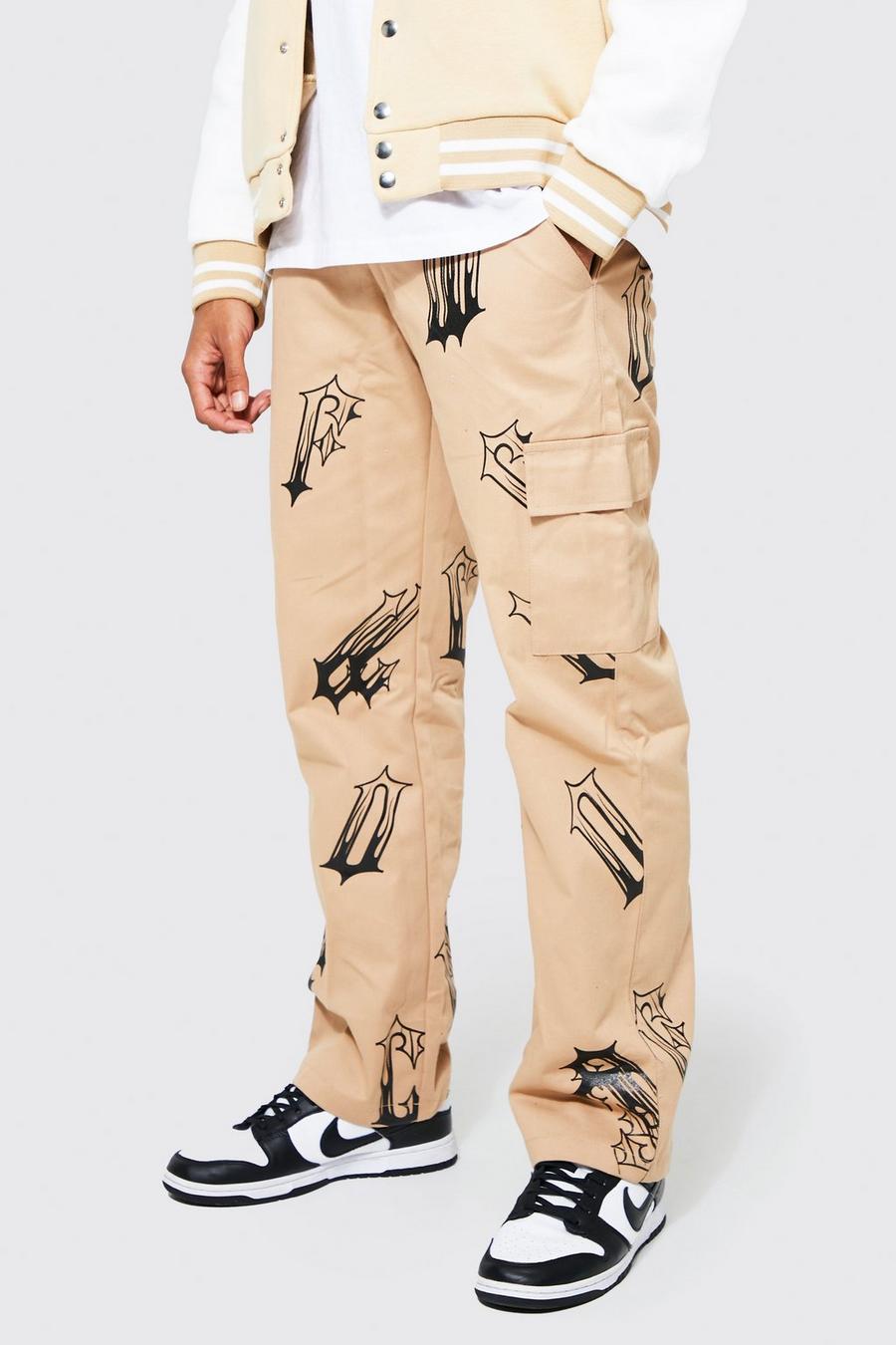 Tan Relaxed Fit Ofcl Print Cargo Trouser  image number 1
