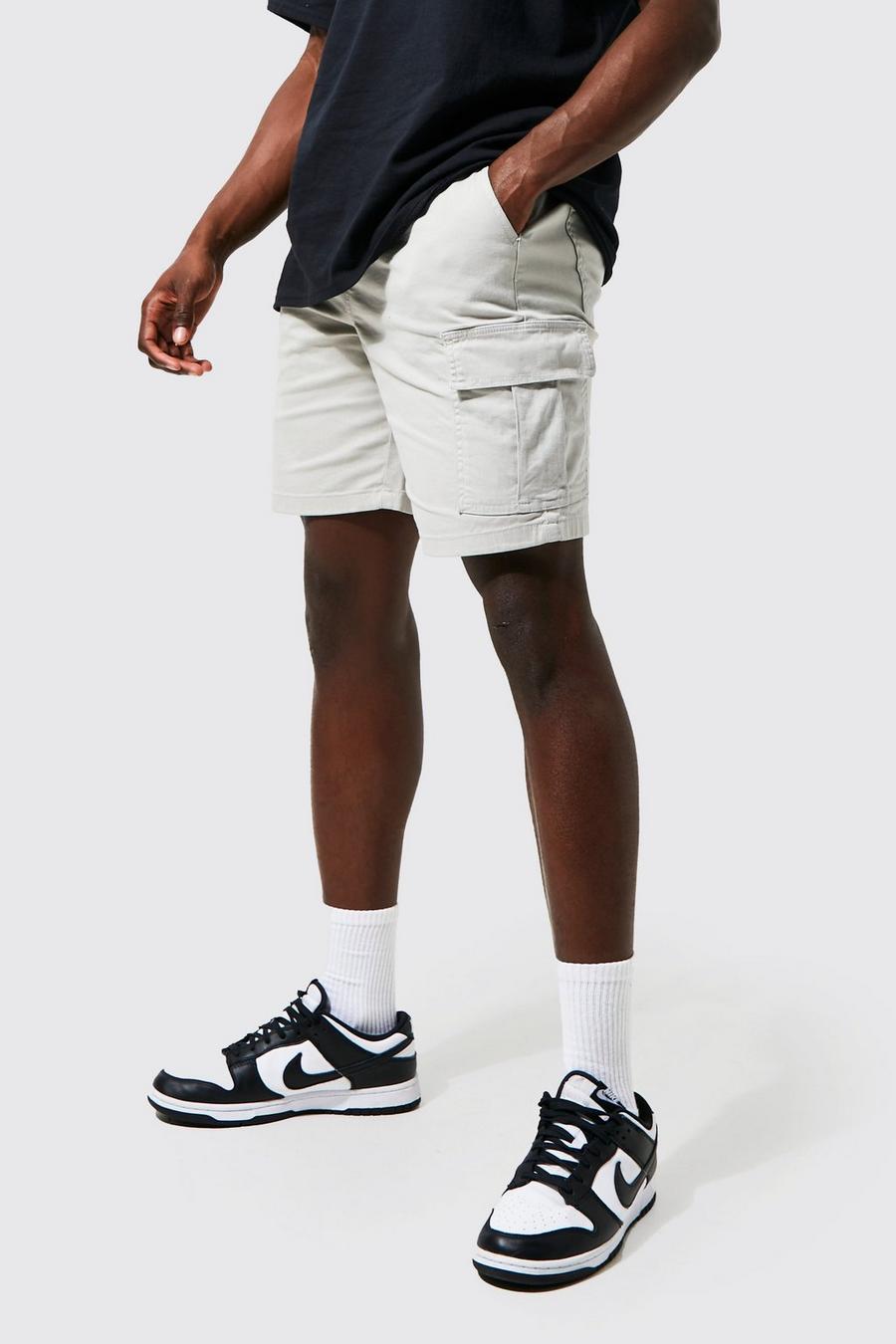 Light grey Straight Leg Garment Dyed Twill Cargo Shorts image number 1
