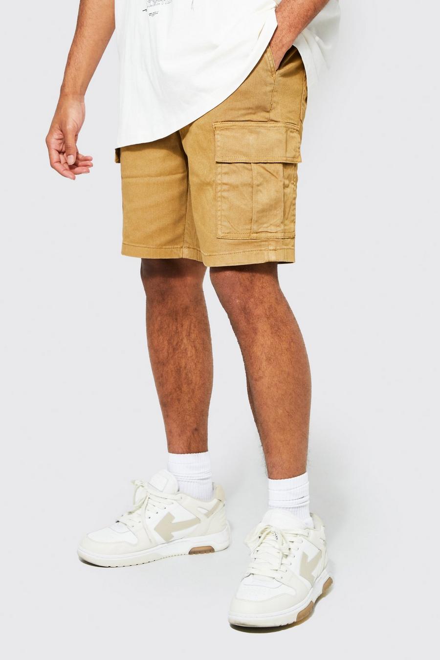 Stone beige Straight Leg Garment Dyed Twill Cargo Shorts image number 1