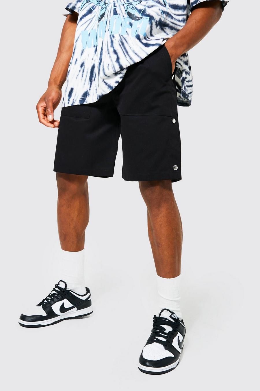 Black Relaxed Fit Side Popper Shorts image number 1