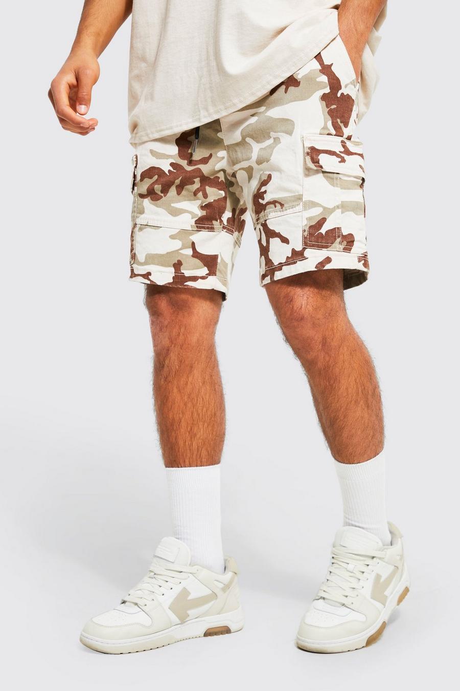 Stone Regular Fit Twill Camo Cargo Shorts image number 1