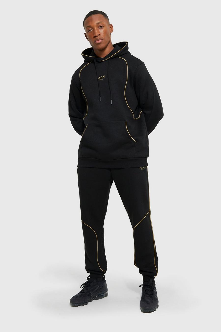 Man Trainingsanzug mit Kapuze und reflektierenden Paspeln, Black schwarz image number 1