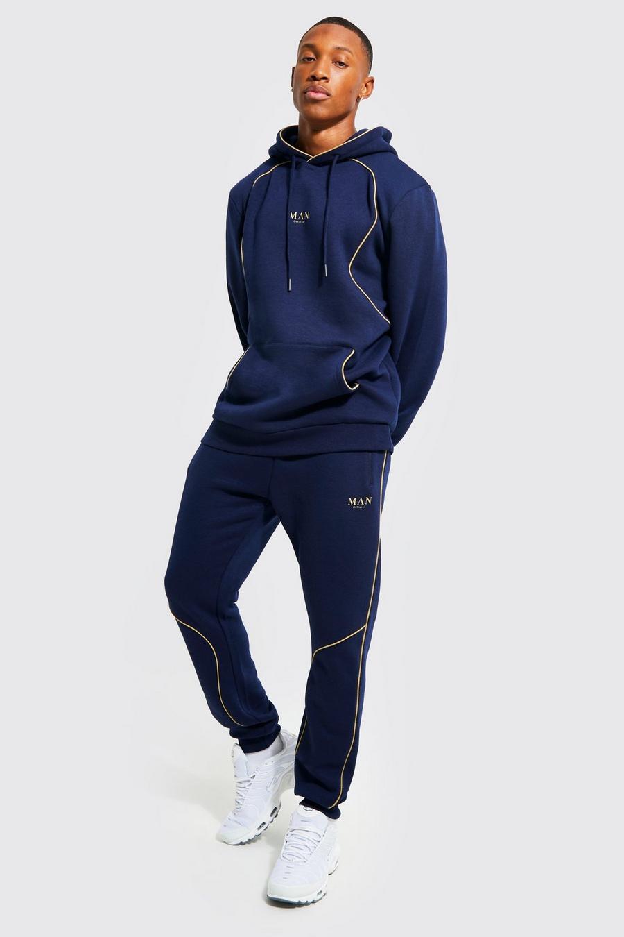 Navy MAN Hoodie och joggers med kantband image number 1