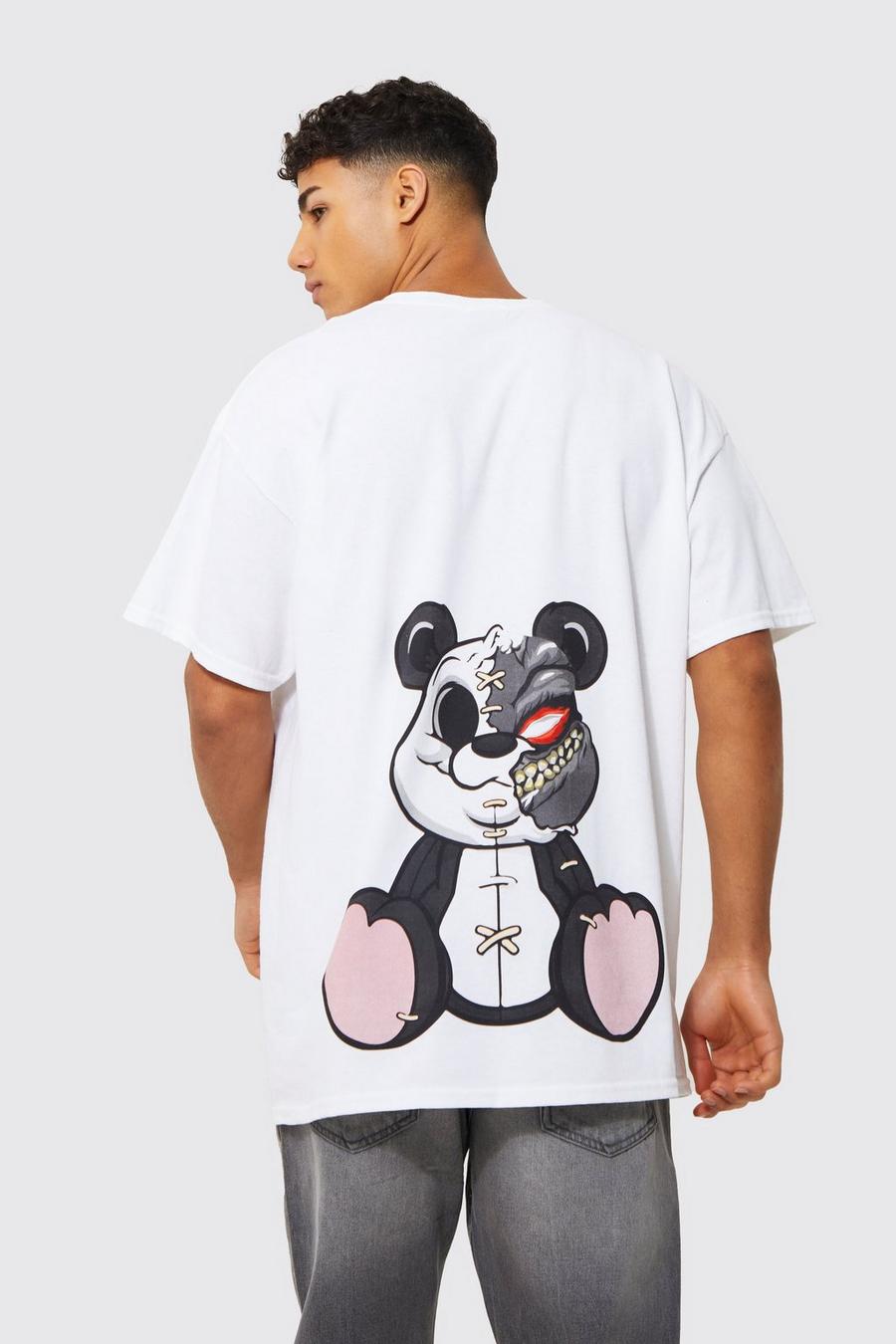 Camiseta oversize con estampado de panda malvado en la espalda, White image number 1